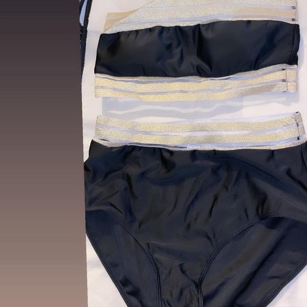 Brand new without tags Boutique 2-piece swim set black/gold fits sizes 8 and 10